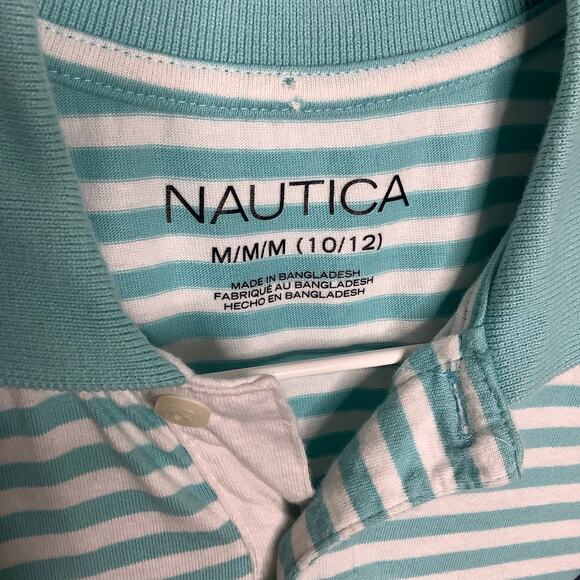 Nautica Blue White Striped Polo Shirt Medium 10/12 - Picture 5 of 7
